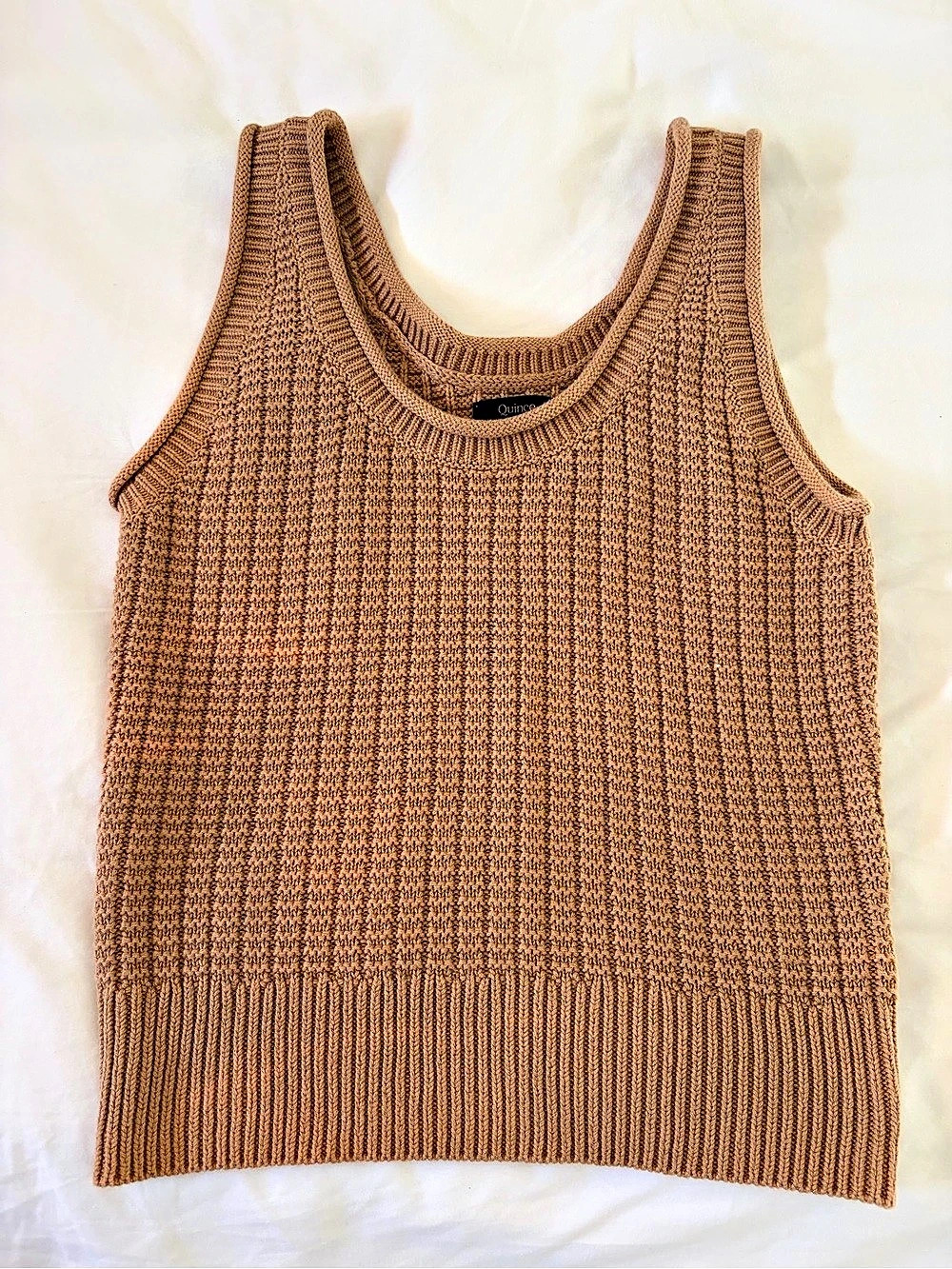 Quince 100% Organic Cotton Waffle Cropped Sweater Tank Brown